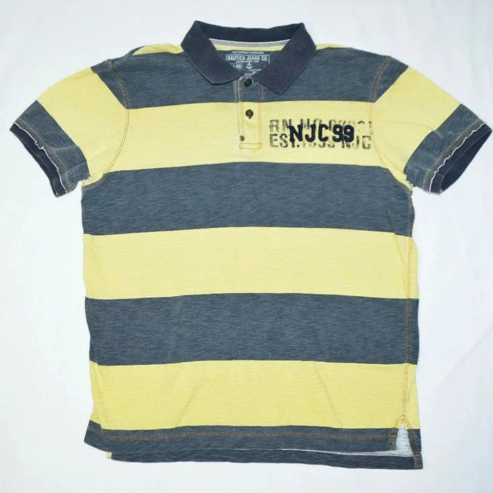 VTG Nautica Jeans Co NJC99 Spell Out Gray Yellow